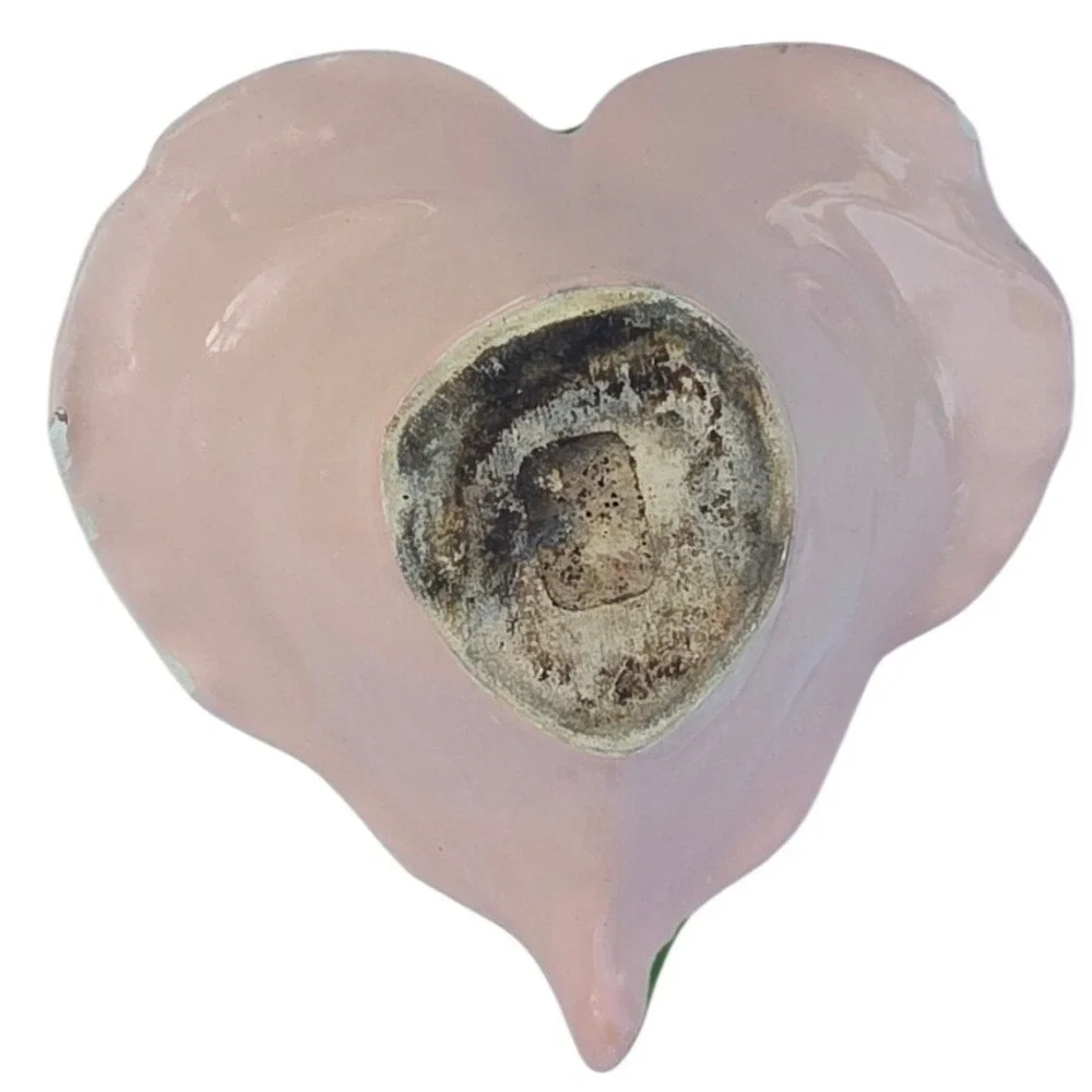 Vintage Anthurium Leaf Ceramic‎ Trinket Dish Pink Green Tropical Botanical Bowl